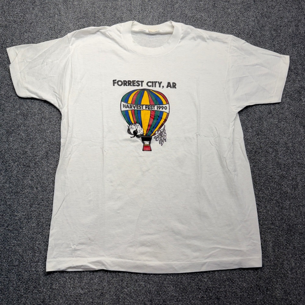 Vintage 1990 Forrest City AR Harvest Fest‎ Hot Air Balloon T-Shirt White Large